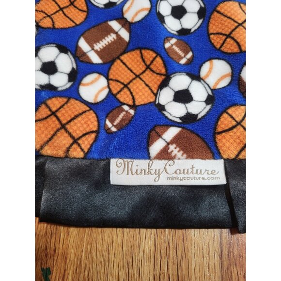 Minky Couture Blue Sport Balls  Security Blanket Lovey Super Soft - Picture 2 of 3